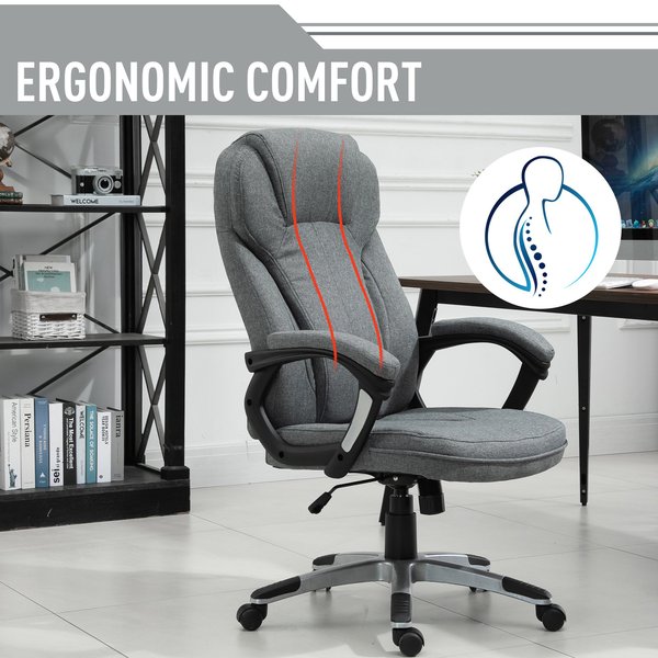 High Back Office Chair Ergonomic Swivel Rocking with Armrest - Grey