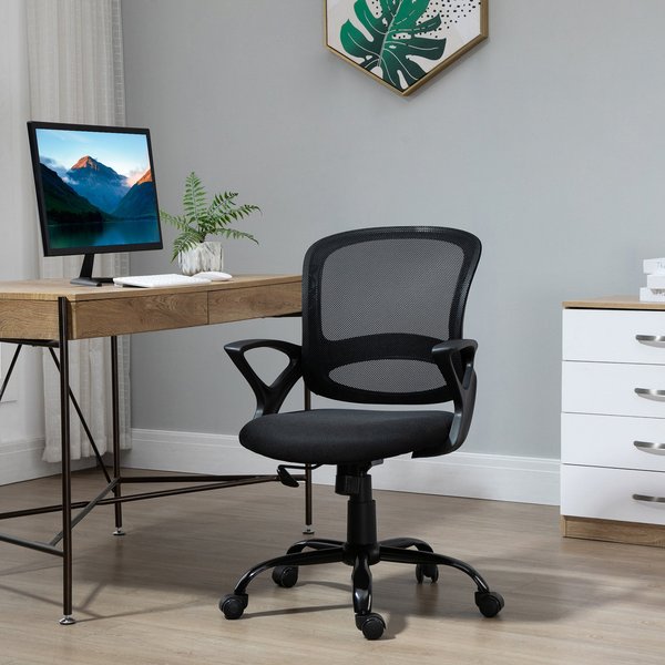 Mesh Home Office Swivel Desk PC Chair w/ Lumbar Support, Arm - Black