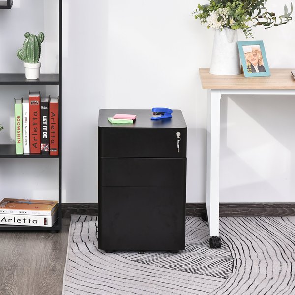 Metal 3-Drawer Filing Cabinet W/ Lock - Black