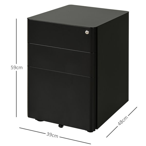 Metal 3-Drawer Filing Cabinet W/ Lock - Black