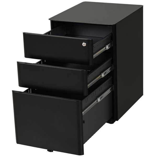 Metal 3-Drawer Filing Cabinet W/ Lock - Black