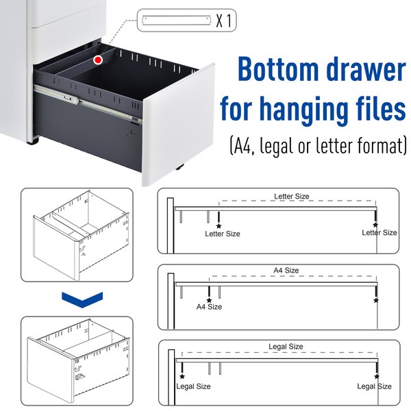 Metal 3-Drawer Filing Cabinet W/ Lock - White