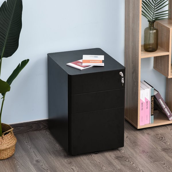 Metal 3-Drawer Filing Cabinet W/ Lock - Black