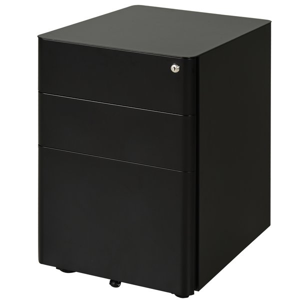 Metal 3-Drawer Filing Cabinet W/ Lock - Black