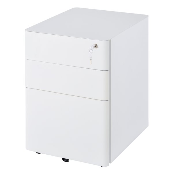 Metal 3-Drawer Filing Cabinet W/ Lock - White