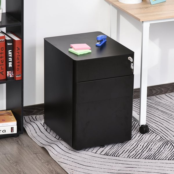 Metal 3-Drawer Filing Cabinet W/ Lock - Black