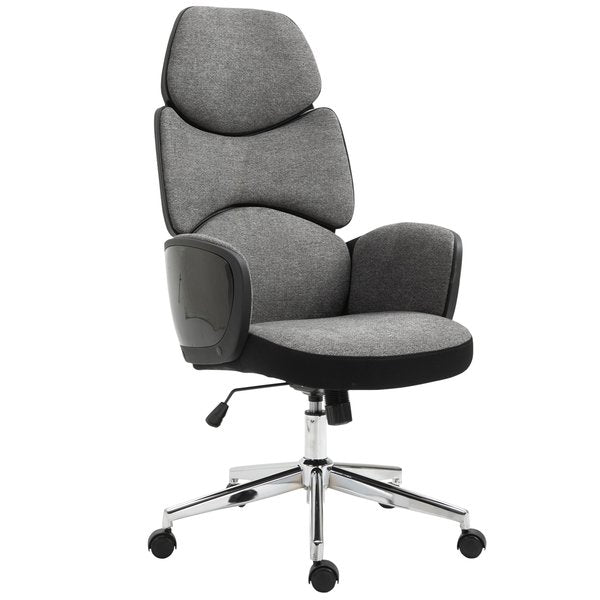 Padded Linen Ergonomic Home Office Computer Desk Chair w/ Wheels - Grey/Black