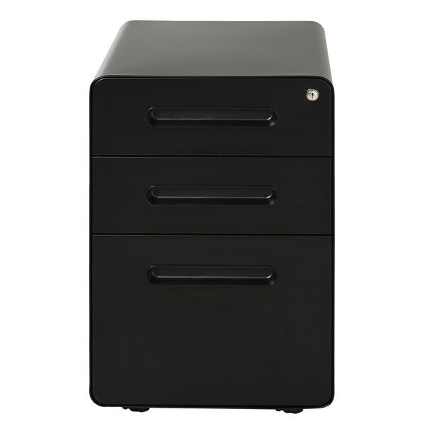 Steel 3-Drawer Curved Filing Cabinet Mobile File W/ Lock Black