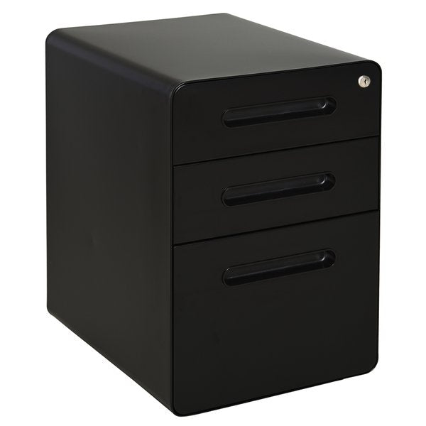 Steel 3-Drawer Curved Filing Cabinet Mobile File W/ Lock Black