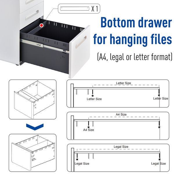 Steel 3-Drawer Curved Mobile File Cabinet W/ Lock All-Metal Rolling - White