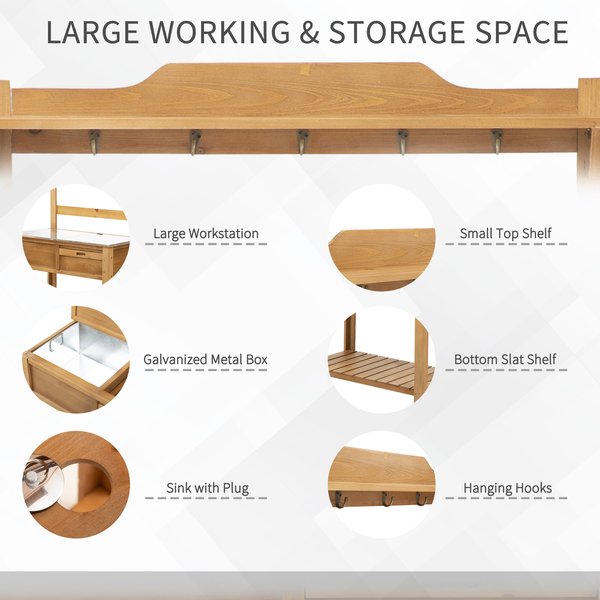 Wooden Table Galvanized Workstation Shelves And Hooks