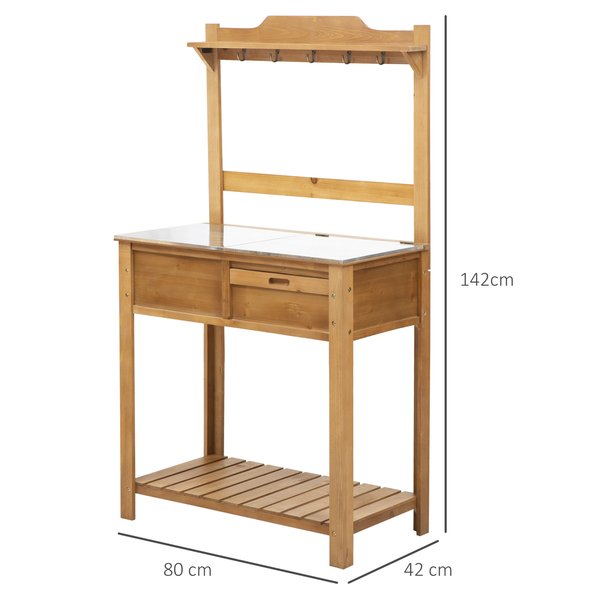 Wooden Table Galvanized Workstation Shelves And Hooks