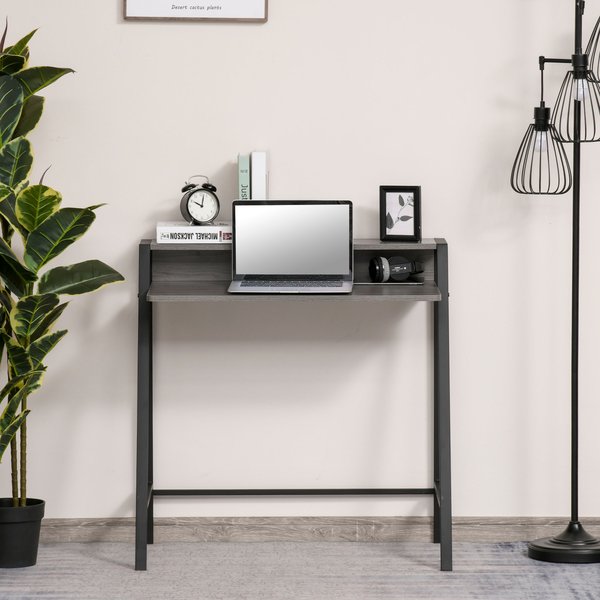Wooden Writing Desk Computer Table With Storage Shelf, Steel Frame For Home Office