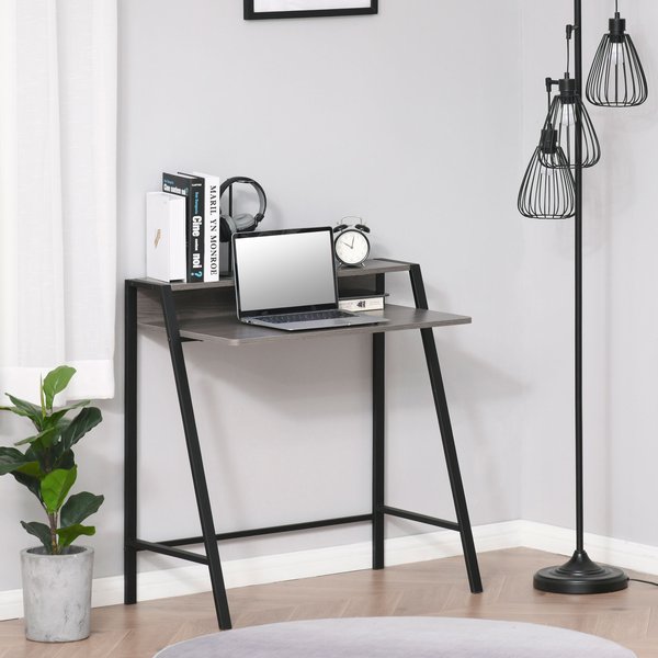 Wooden Writing Desk Computer Table With Storage Shelf, Steel Frame For Home Office