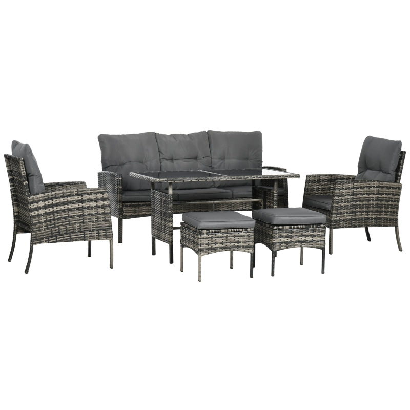5 Seater Rattan Garden Furniture Set with Glass Table