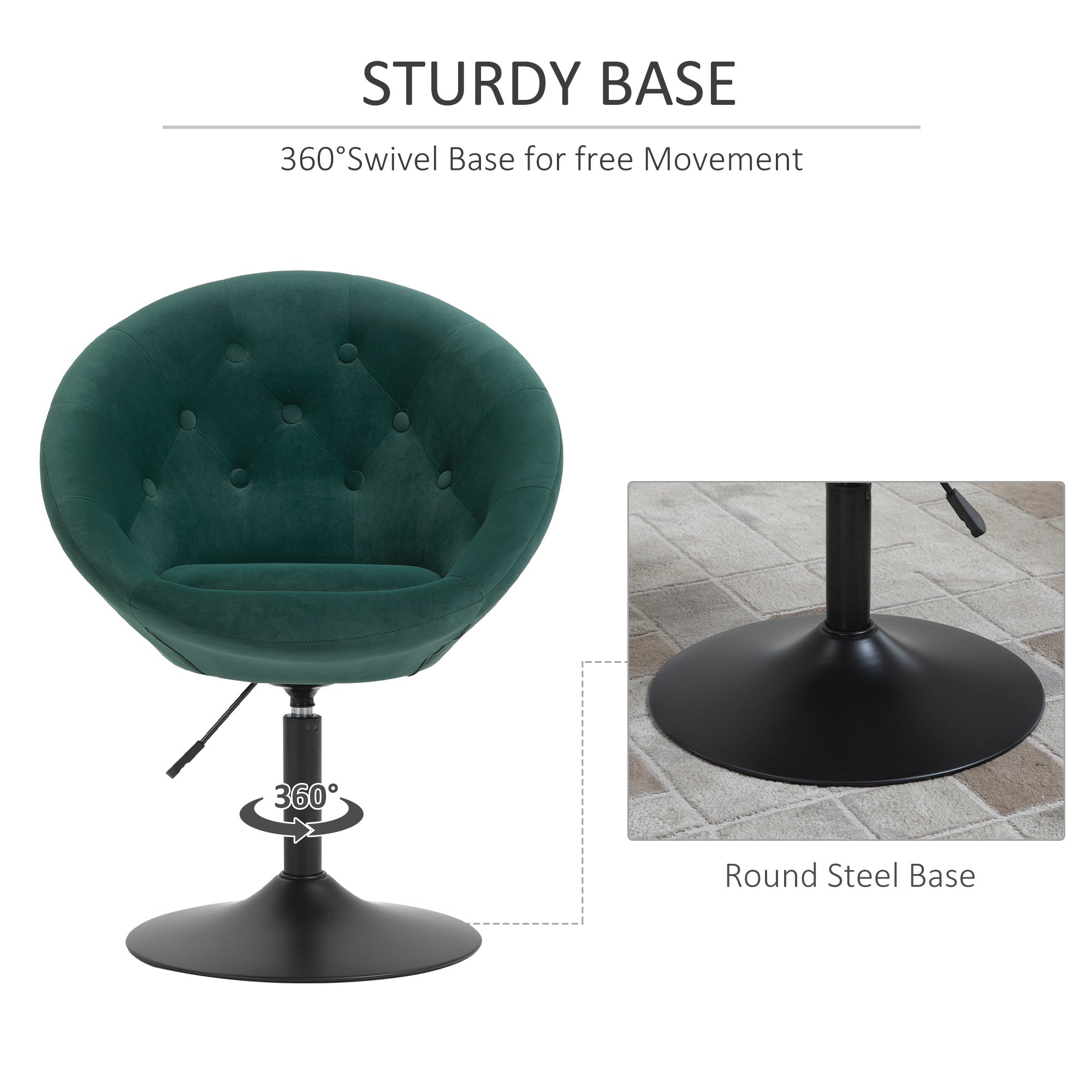 Tufted Fabric Dining Bar Stool , Armless Swivel Seat, Adjustable Height - Green