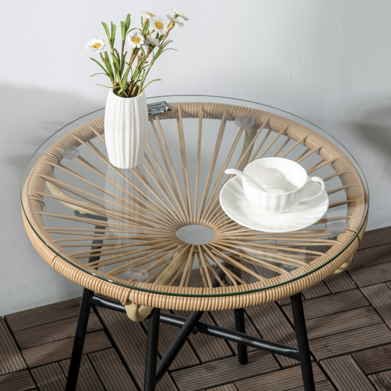 Rattan Side Table, Round Outdoor Coffee- Black