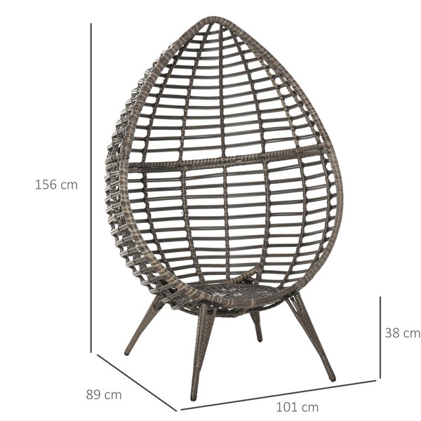 4 Legs Seat Egg Garden Rattan Chair W/ Thick Cushions - Grey