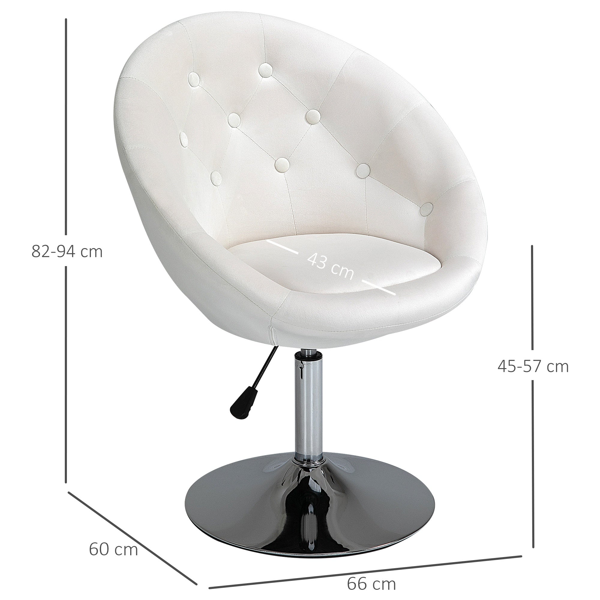 Tufted Fabric Bar Dining Stool,  Adjustable Height Armless Swivel Seat - Cream White