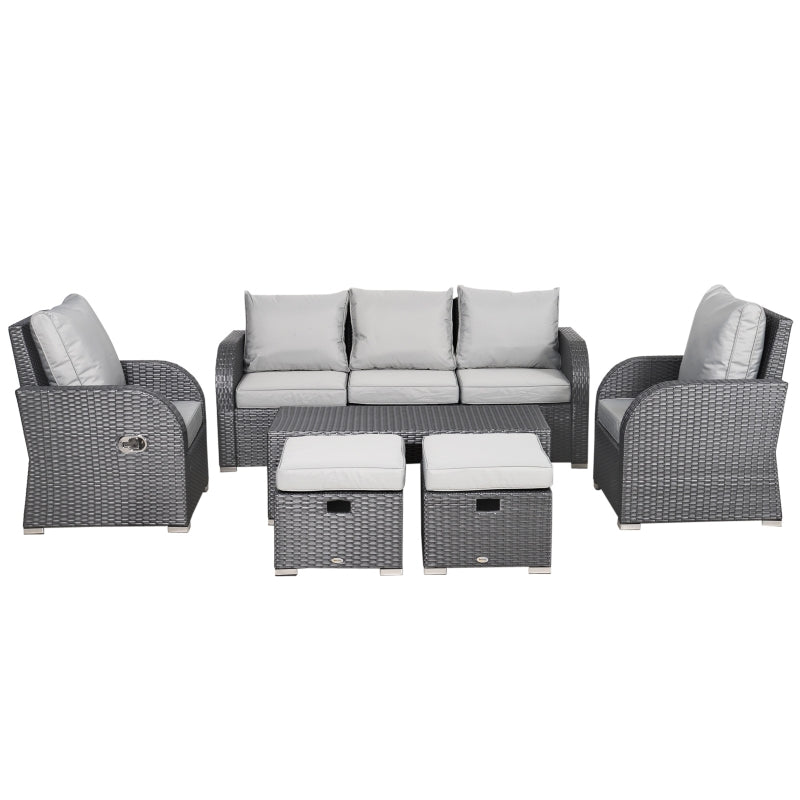 7-Seater Outdoor Garden Rattan Furniture Set W/ Recliners Light Grey