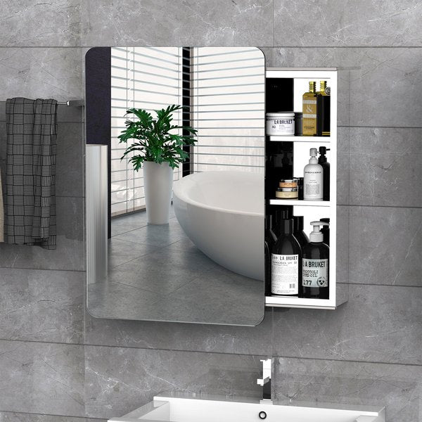 On-Wall Mounted Bathroom Storage Cabinet W/Sliding Mirror Door 3 Shelves Stainless