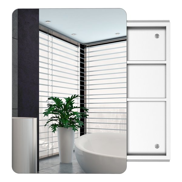 On-Wall Mounted Bathroom Storage Cabinet W/Sliding Mirror Door 3 Shelves Stainless