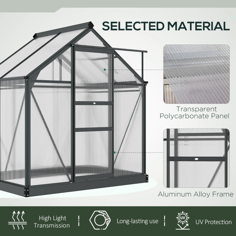 Greenhouse with Galvanized Base Aluminium Frame With Slide Door, 6 X 4ft